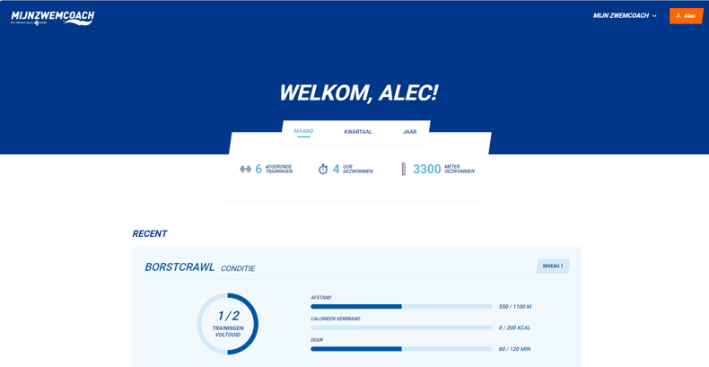 Inlogscherm Mijnzwemcoach onlinetrainingen
